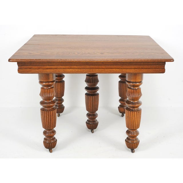 Brown Antique Oak Victorian Dining Table With Casters For Sale - Image 8 of 14