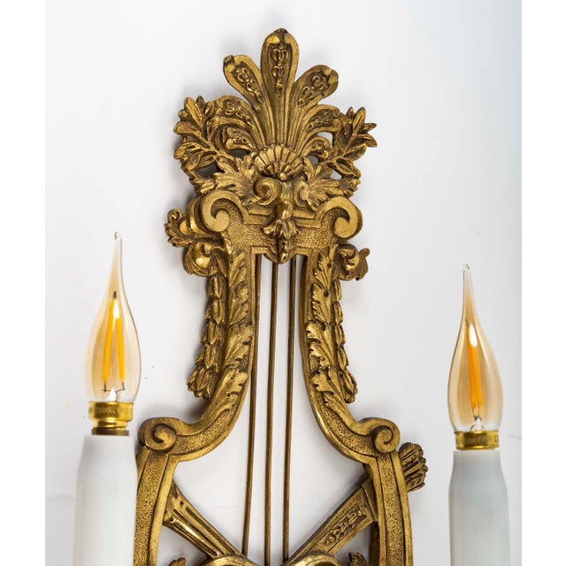 Antique Gilt Bronze Lyre Sconces, Set of 2 For Sale - Image 6 of 8