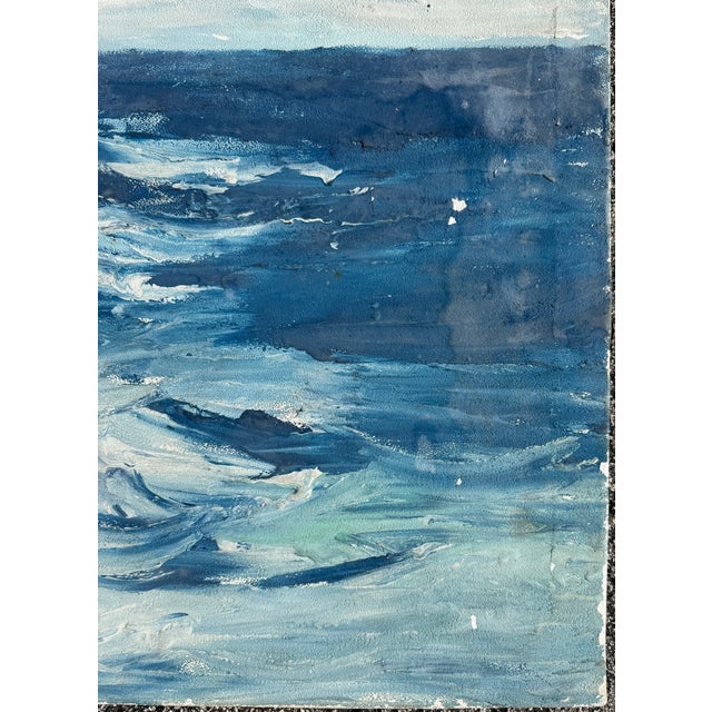 Blue Midcentury Seascape Oil on Canvas For Sale - Image 8 of 10
