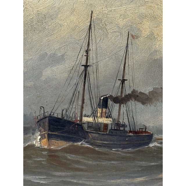 Tableau Peinture à L'huile Originale 'Leaving The Tyne' Par John Davison Liddell (1890) - Marine - Encadré