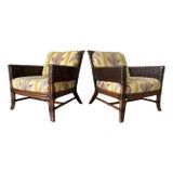 Palm Beach Regency - Style Palecek Rawhide Weave Lounge Chairs With Rattan Frame - A Pair For Sale