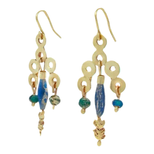 Vintage Etruscan Revival Style 14k Gold & Glass Bead Drop Earrings by Resia Schor - 2 Pieces