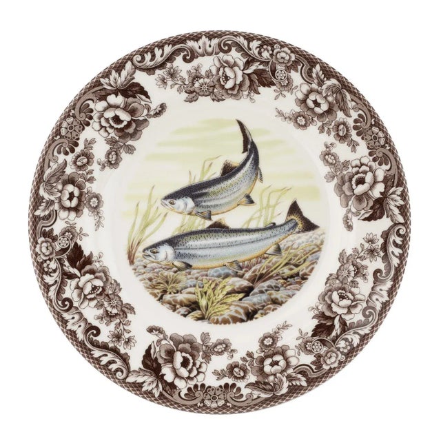 English Spode Woodland Fish Dinner Plate 10.5", King Salmon For Sale - Image 3 of 3