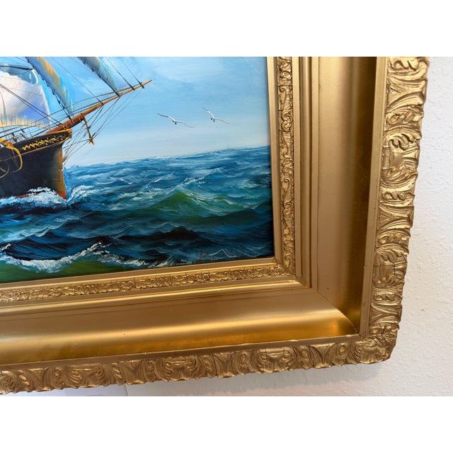 Vintage Oil Painting Tall Ship Seascape Signed K. Dossi Maritime Marine Art For Sale - Image 10 of 11