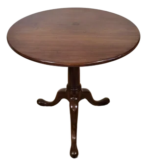 English 19th C Mahogany Queen Anne Pad Foot Birdcage Round Tilt-Top Table