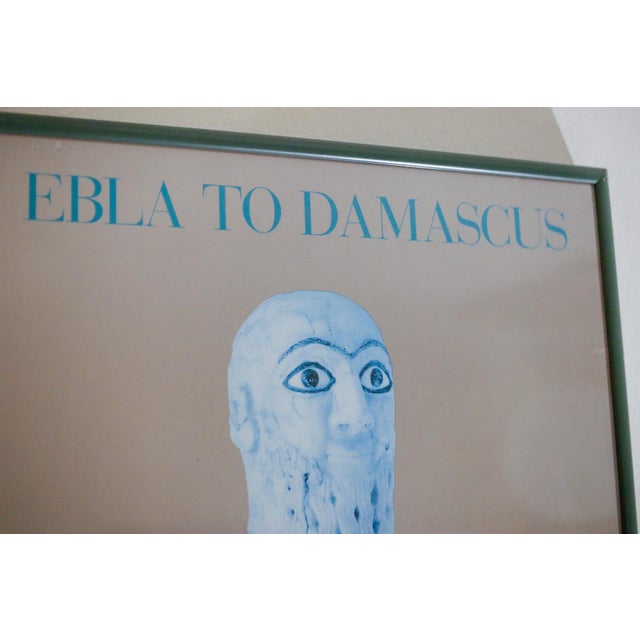 Alabaster 1980s Vintage "Ebla to Damascus" Original Smithsonian Exhibition Poster in Sage Green Metal Frame For Sale - Image 8 of 11