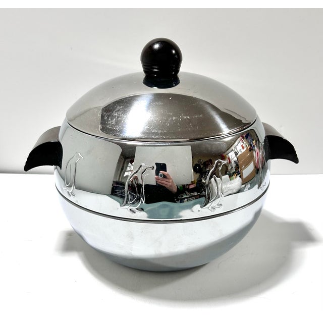 1940s Mid Century Barware Penguin Ice Bucket by West Bend – Chrome Penguin, Retro Bar Cart Entertaining Decor, Vintage Hot & Cold Server For Sale - Image 5 of 12