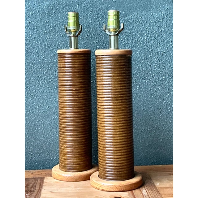 Vintage Pencil Reed Cylinder Lamps - A Pair For Sale - Image 9 of 12