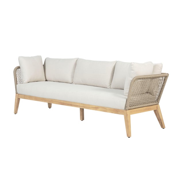 Cypress Teak Wood Sofa Set With Beige Color Rope Design For Sale - Image 11 of 12