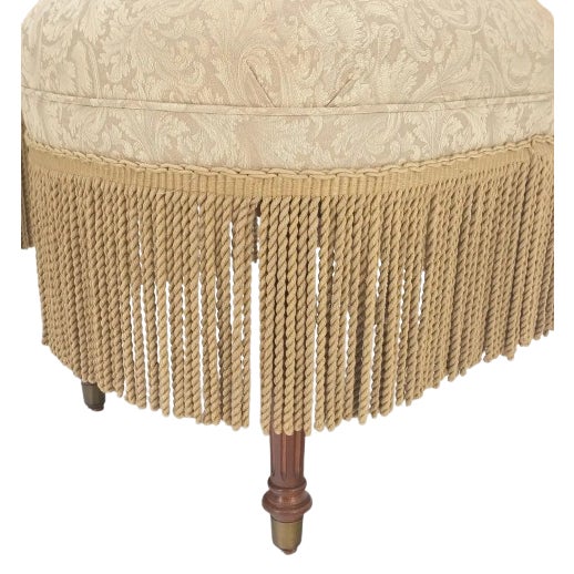 Late 20th Century Designmaster for Domain Scroll-Back Damask Dining Chairs With Bullion Fringe & Turned Mahogany Legs, Set of 6 For Sale - Image 5 of 14