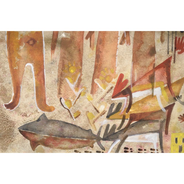 Brick Red Charles Stewart Pictographs and Symbols Rain Dance Taos Society of Artists Taos New Mexico Late 20th Century For Sale - Image 8 of 8