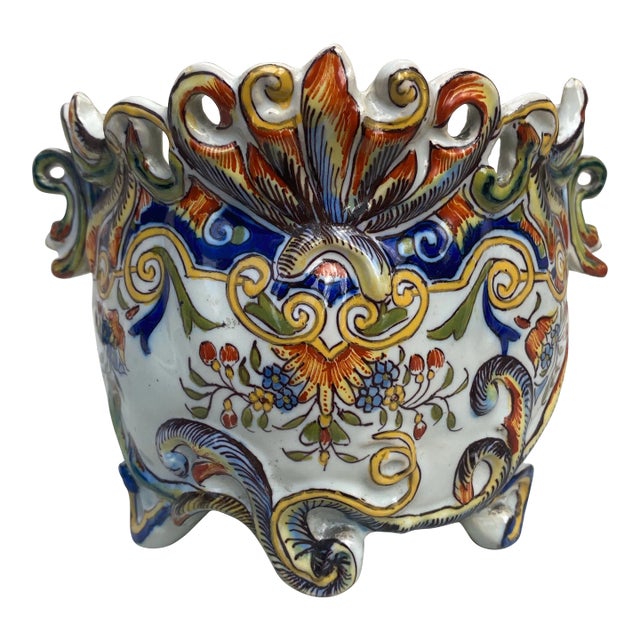 19th Century French Faience Cache Pot Desvres For Sale