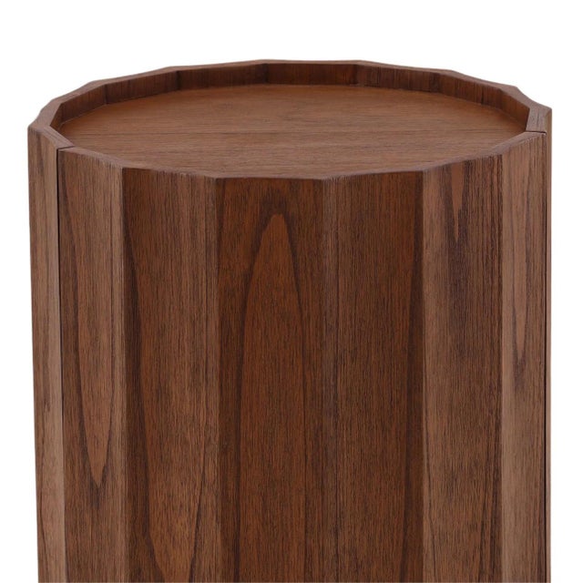 Contemporary Round Scalloped Wood Storage Side Table For Sale - Image 3 of 3