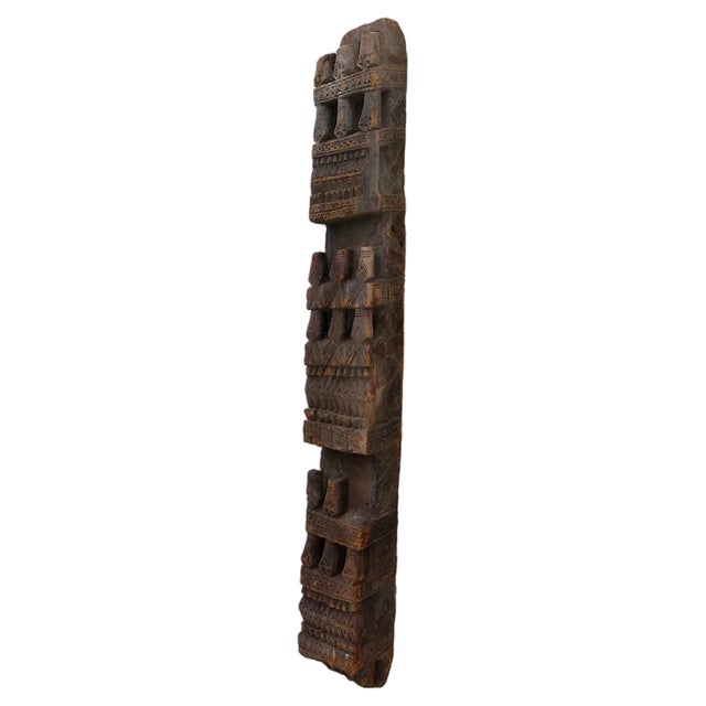 Antique Hand-Carved Wooden Pillar Column, Nuristan, Afghanistan, 1890s For Sale