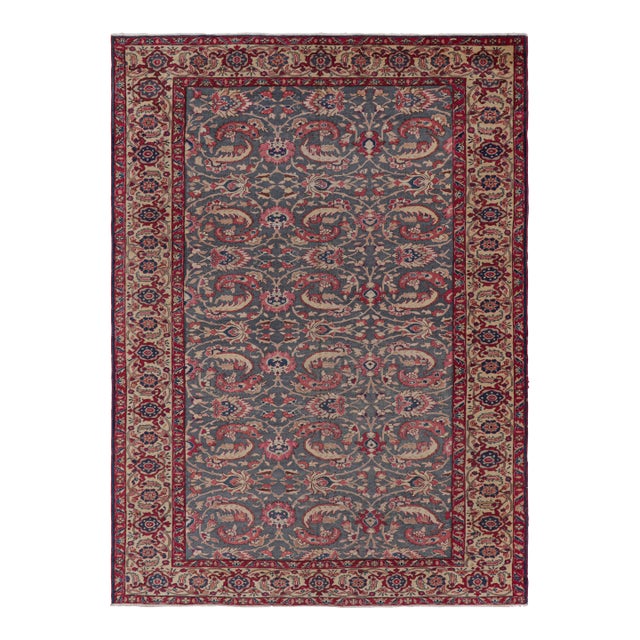 Vintage Kayseri Rug in Blue With Light Red Floral Patterns - Rug & Kilim For Sale