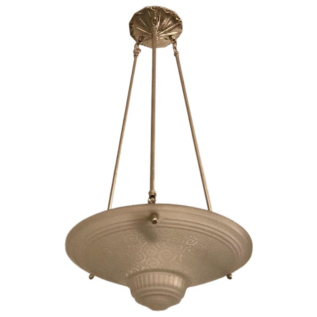 French Art Deco Geometric Chandelier Signed by Muller Frères Luneville For Sale