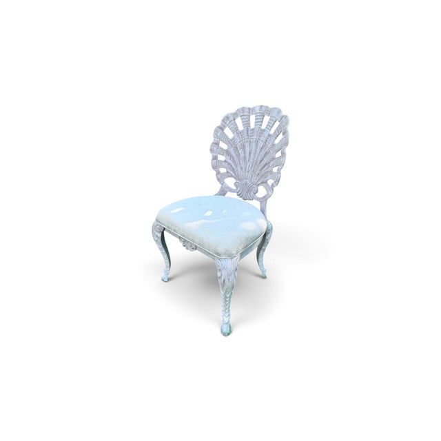 Brown Jordan style shell back grotto side chair in cast aluminum in the original gray washed color. Works as both an...