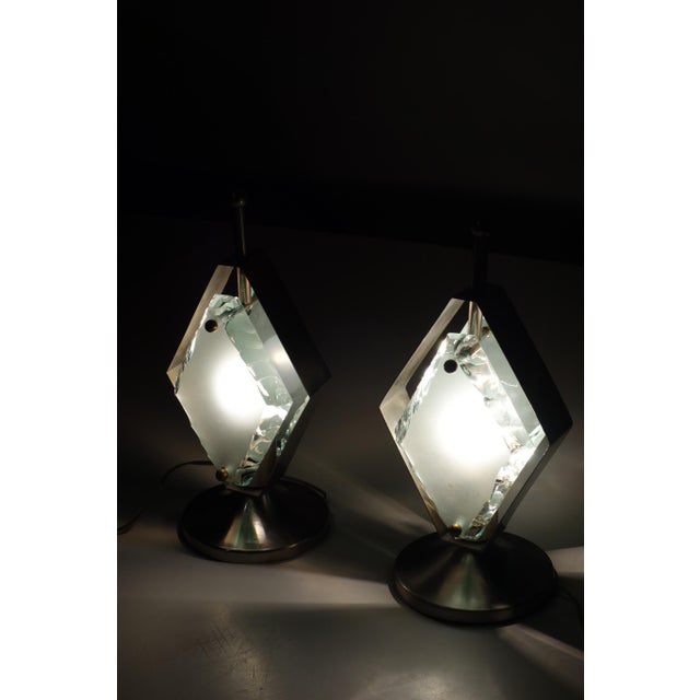 Italian Space Age Glass and Nickeled Brass Table Lamps from Fontana Arte, 1960s, Set of 2 For Sale - Image 11 of 13