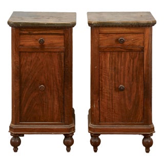 19th Century Fir Wood Nightstands with Marble Tops, Set of 2 For Sale