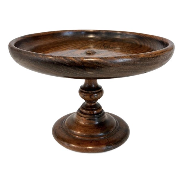 Vintage Turned Wood Pedestal Compote Bowl Fruit Bowl For Sale