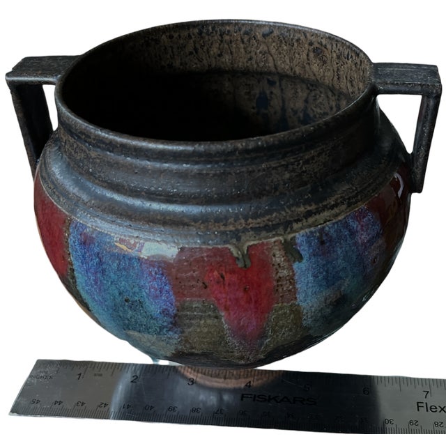 Hand-Thrown Brutalist Earthenware Vase With Dual Handles, Signed & Dated 2013 For Sale - Image 9 of 9