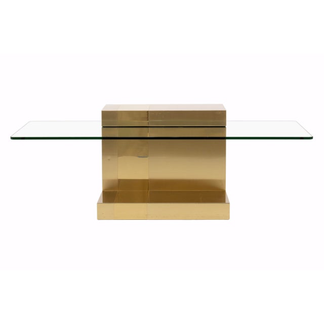 This striking Cityscape brass and glass floating coffee table by Paul Evans captures the sculptural, architectural spirit...