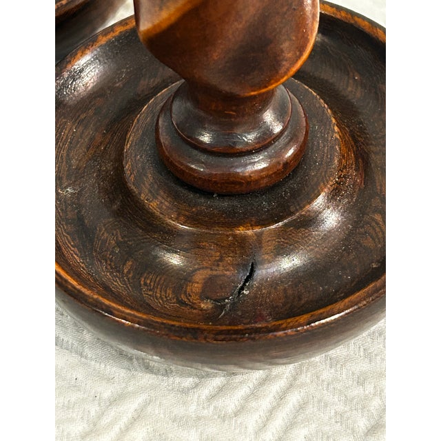 Early 20th Century English Jacobean Revival Oak Barley Twist Candlesticks - A Pair For Sale - Image 10 of 12
