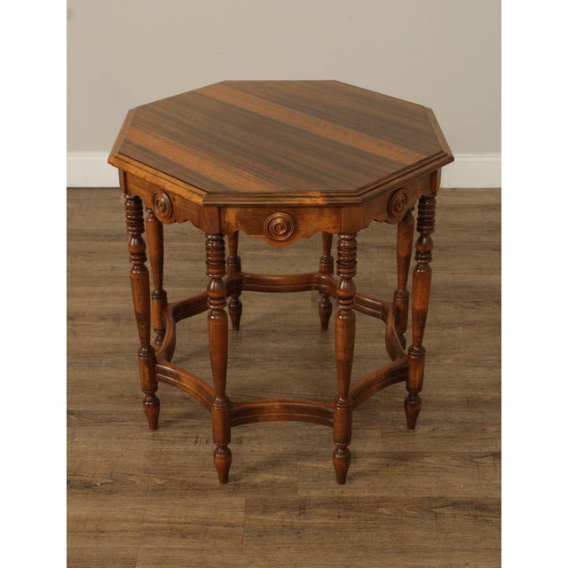 High Quality Vintage Walnut Octagonal Carved Occasional Center Table