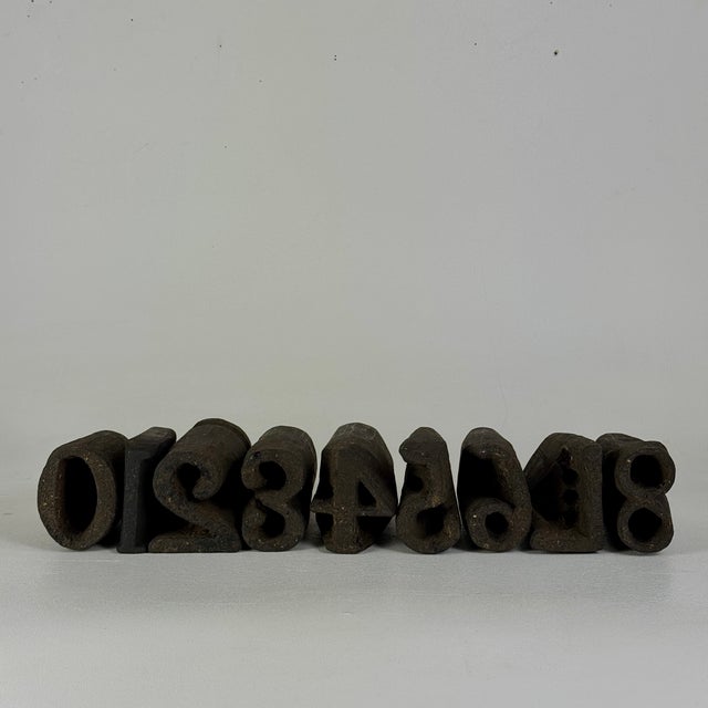 American Marvelous Collection of Chunky Primitive Antique Hand Carved Wood Animal Stamping Numbers For Sale - Image 3 of 13