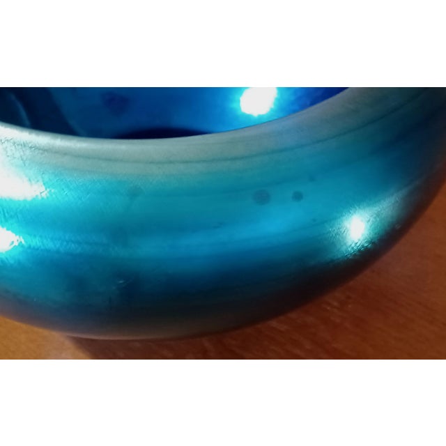 Steuben Antique Steuben Blue Aurene Iridescent Peacock Teal Glass 9.25" Squat Centerpiece Bowl For Sale - Image 4 of 12