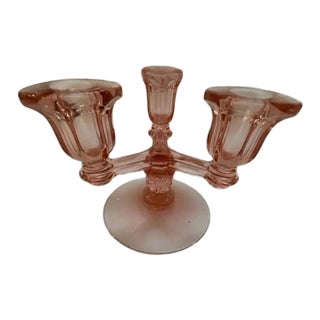 Vintage 1930s Pink Depression Glass Candle Holder For Sale