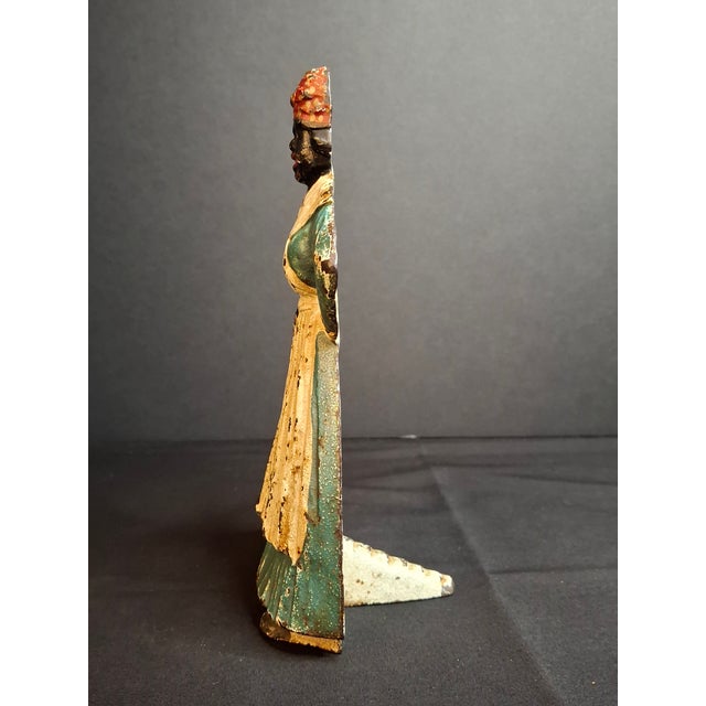 Antique Cast Iron Woman Hands on Hips Doorstop Original Paint 1920s Albany Foundry Americana For Sale - Image 4 of 11