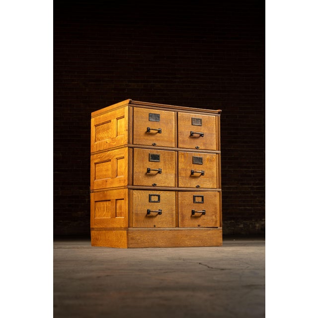 Early 20th Century Quartersawn Oak Three-Section Modular File Cabinet For Sale - Image 4 of 14