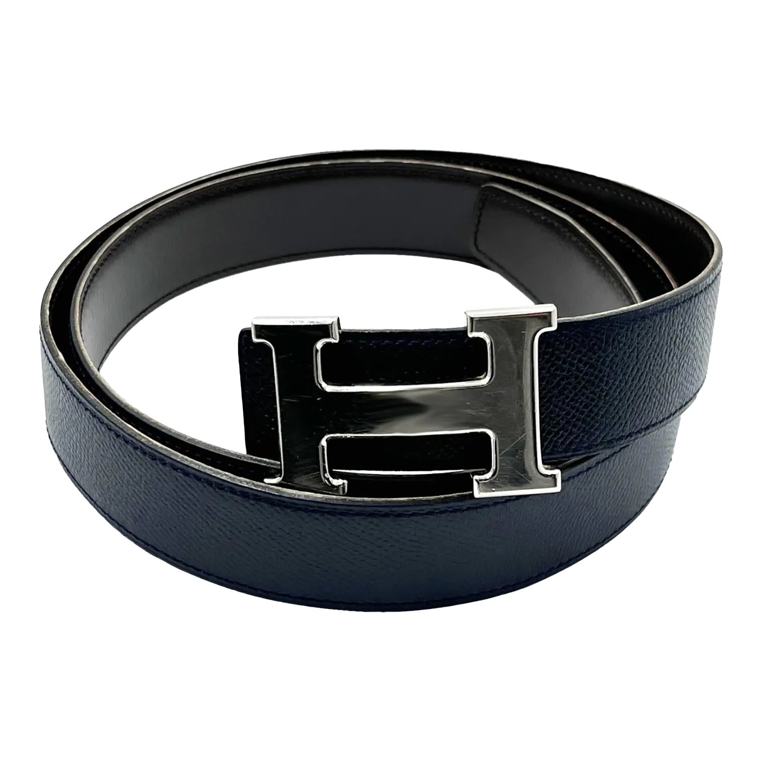 Hermes Constance 32mm Silver H Black Navy Reversible Belt 100cm