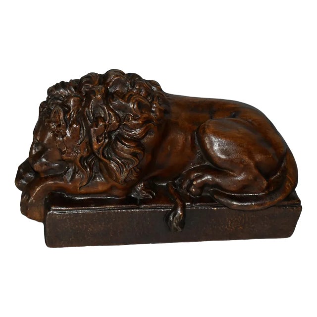 Vintage Spelter Bronze Coated Resting Lion Figure For Sale