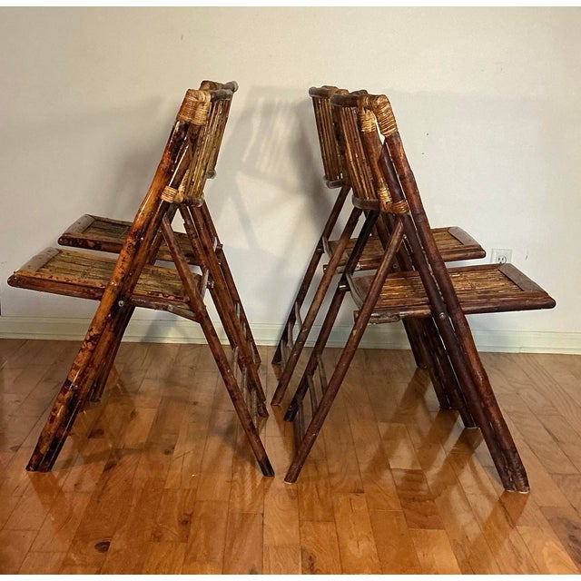 Mid-Century Modern Set of Four Vintage Bamboo With Tortoise Shell Finish Folding Chairs For Sale - Image 3 of 12