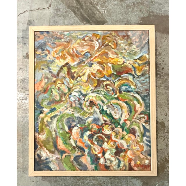 Vintage Boho Original Abstract Oil on Canvas For Sale - Image 10 of 12