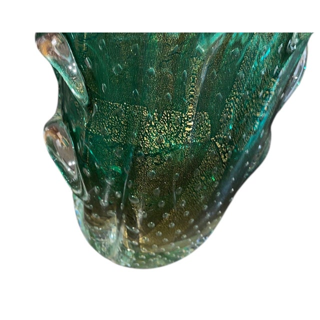 Seguso Murano Green & Gold Aventurine Art Glass Vase. Mid-20th Century. For Sale - Image 9 of 9