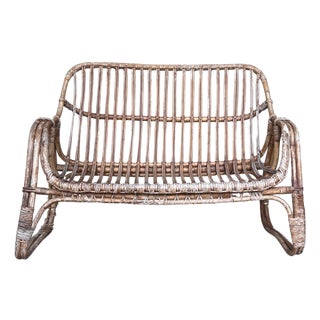 Vintage Mid-Century Modern Rattan and Bamboo Love Seat or Sofa, 1960s For Sale