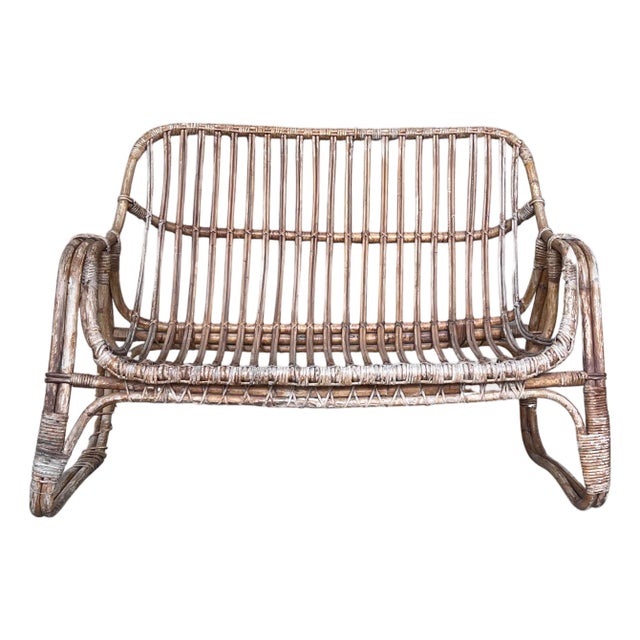 Vintage Mid-Century Modern Rattan and Bamboo Love Seat or Sofa, 1960s For Sale
