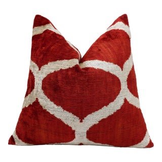 The Rust Red & Cream Ogee Silk Velvet Pillow - 20" X 20" For Sale