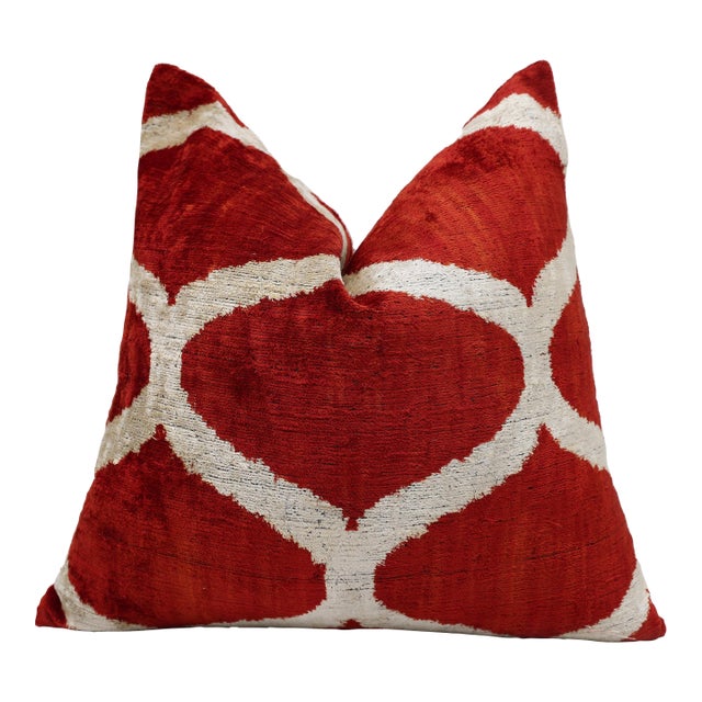 The Rust Red & Cream Ogee Silk Velvet Pillow - 20" X 20" For Sale