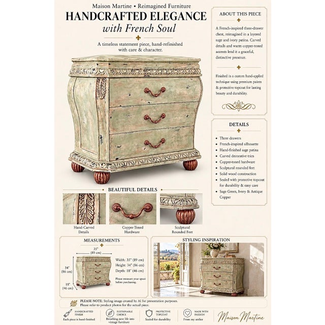 French Provincial Hand Painted Chest of Drawers — Distressed Celadon Finish For Sale - Image 9 of 9