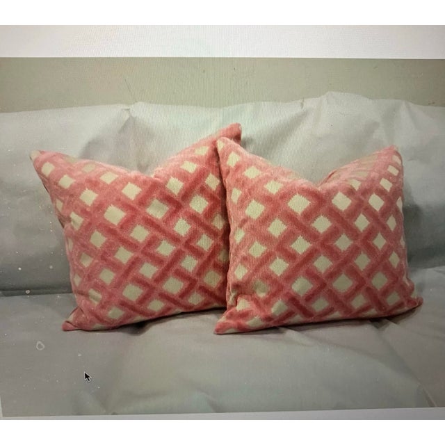 Traditional Clarence House Criss Cross Designer Pillows Set of 2 Velour Fabric For Sale - Image 3 of 3