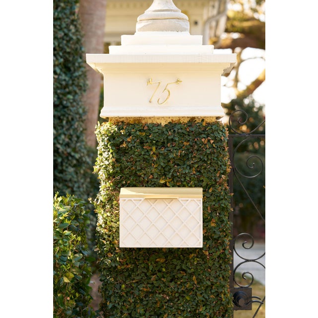 Traditional Lattice Wall-Mount Mailbox, Off White For Sale - Image 3 of 18