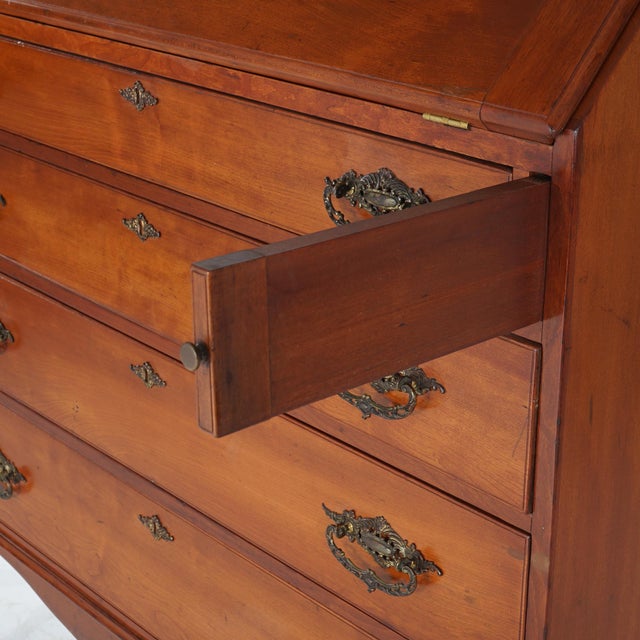 Sheraton Cherry Drop Front Desk with Graduated Drawers & Brass Gallery, C1820 For Sale - Image 10 of 12