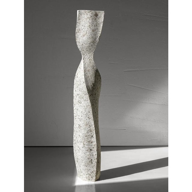 White Stone Tall Floor Vase - Column Series in Bio Concrete For Sale - Image 10 of 14