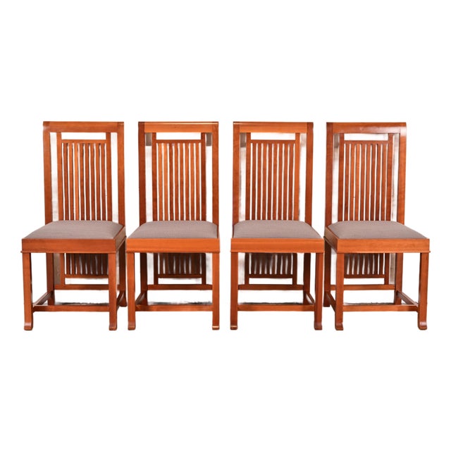 Frank Lloyd Wright for Cassina Arts & Crafts Cherry Wood Dining Chairs, Set of Four For Sale