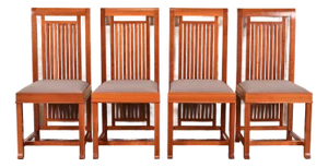 Frank Lloyd Wright for Cassina Arts & Crafts Cherry Wood Dining Chairs, Set of Four