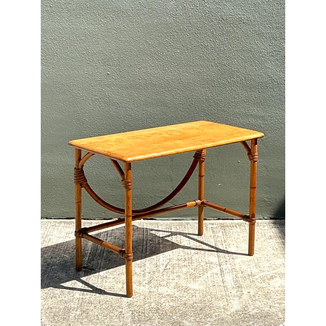 Tan Vintage MCM Heywood Wakefield Wide Table For Sale - Image 8 of 12